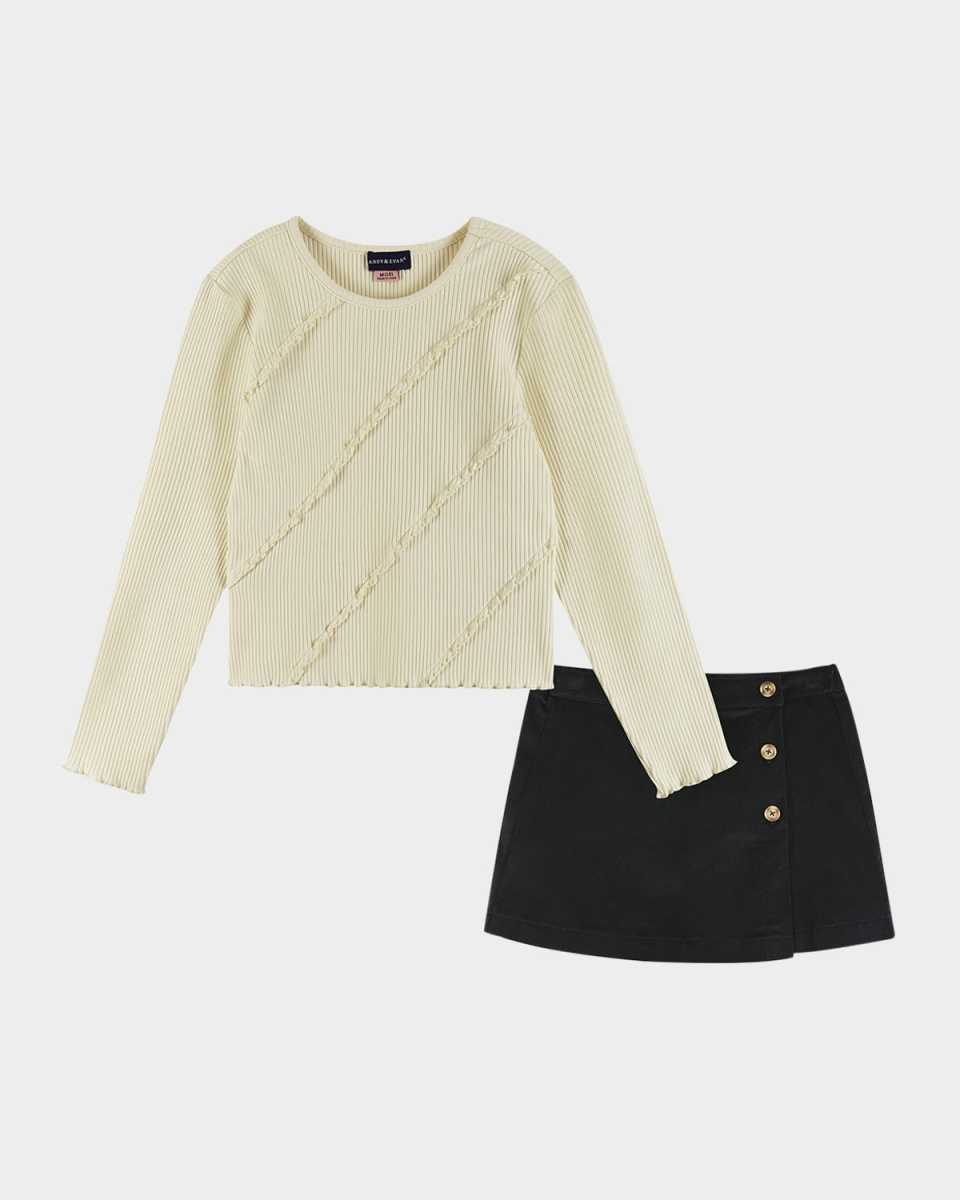 Girl's Ribbed Knit Top & Skirt Set, Size 7-16